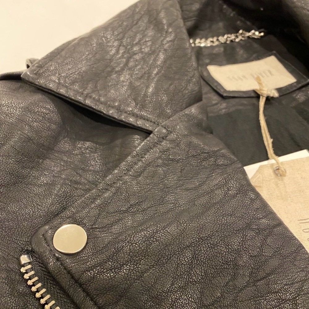Moon River Black FAUX Leather Jacket with Silver Details - Picture 3 of 8